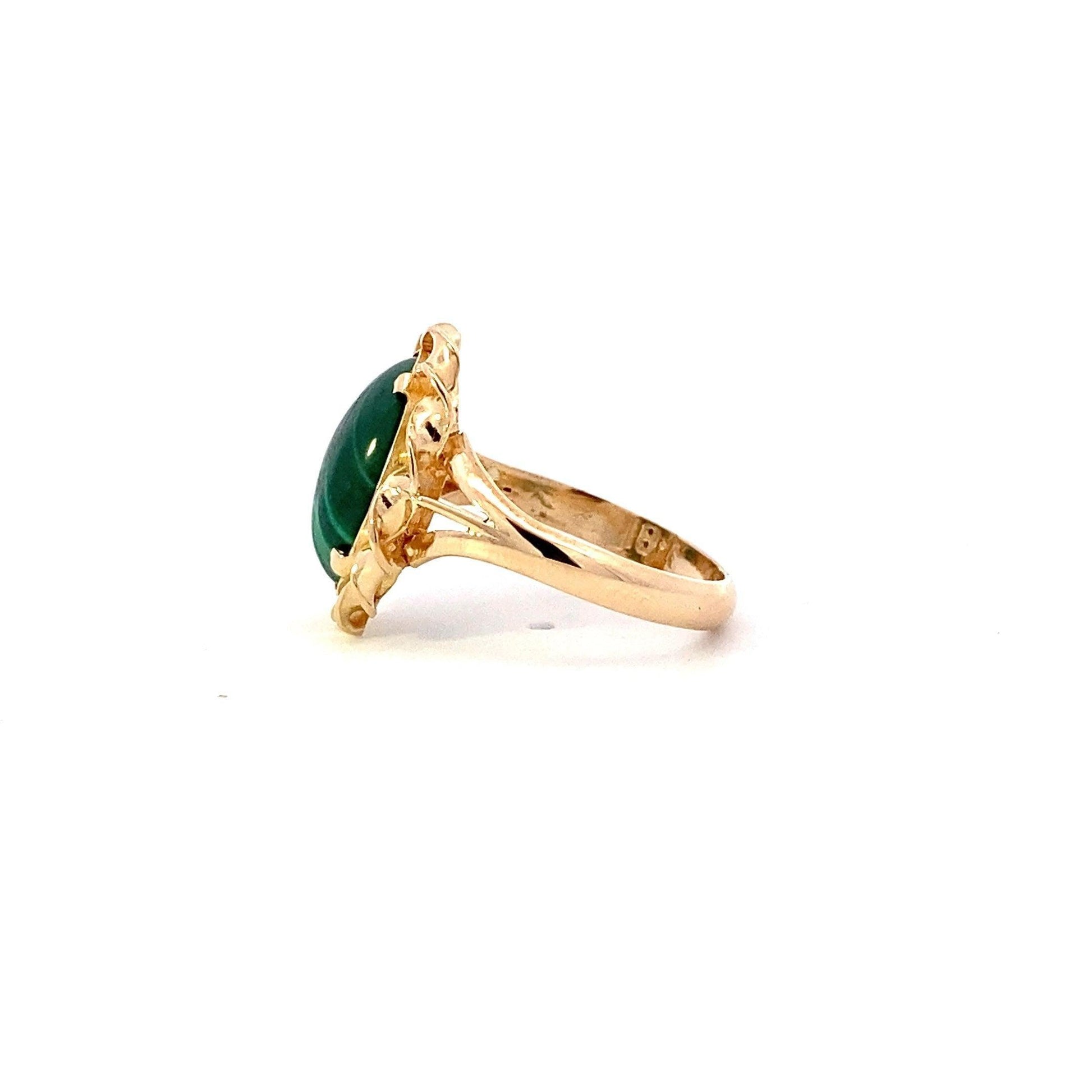 18K Yellow Gold 11x7MM Oval Malachite Ring - ipawnishop.com