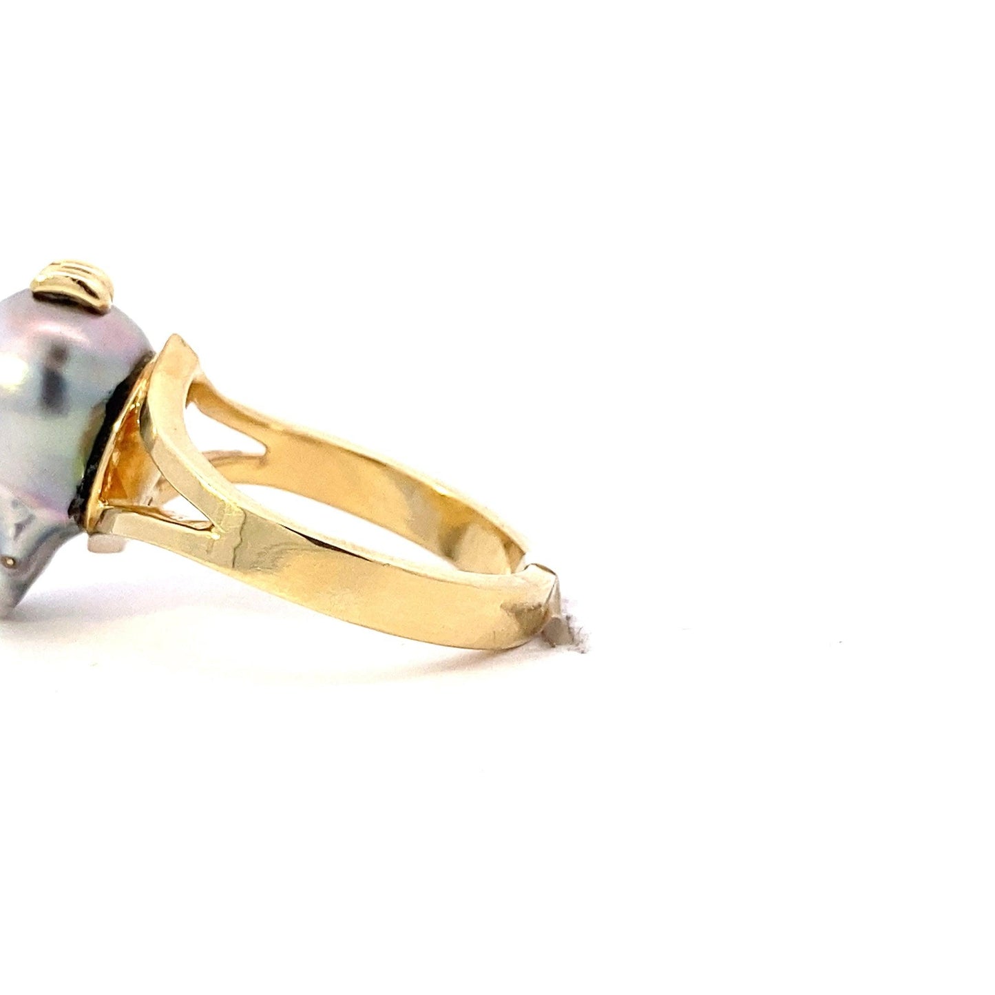 18K Yellow Gold & Black Baroque Pearl Women's Diamond Ring - 0.04ct - ipawnishop.com