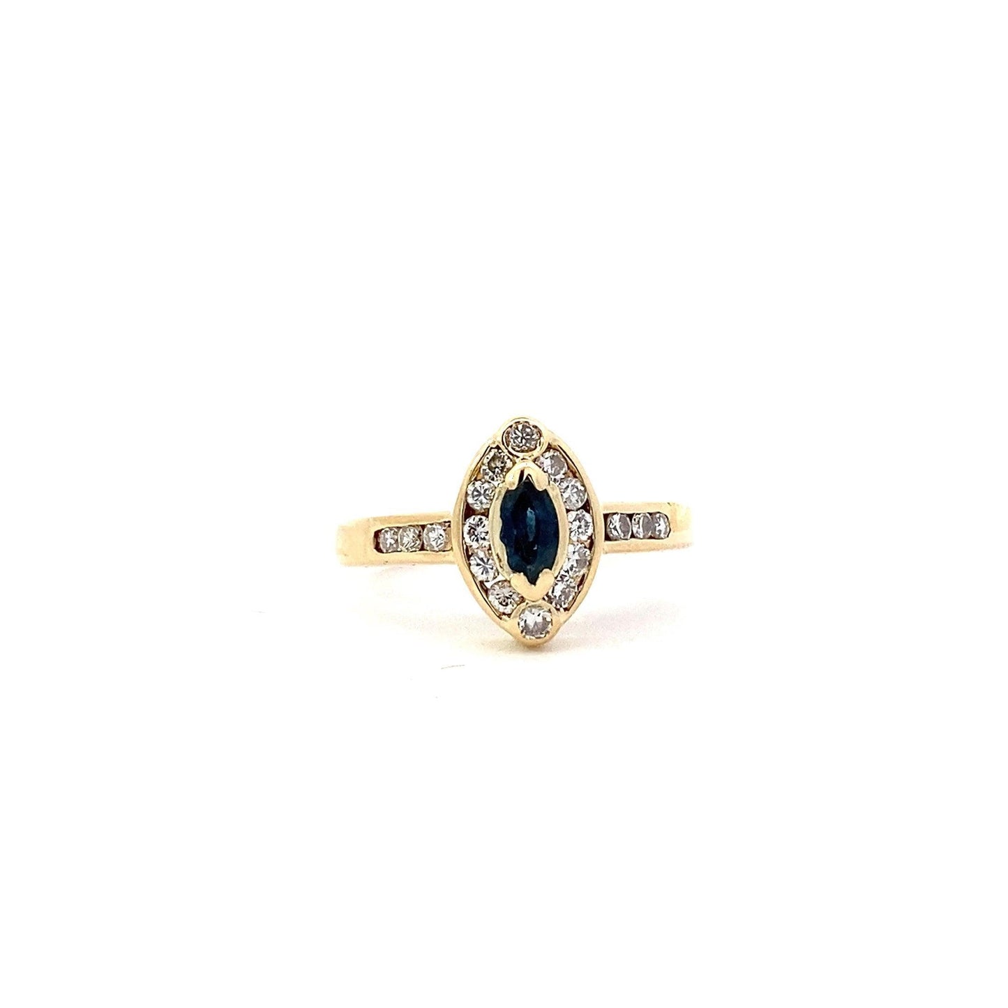 18K Yellow Gold Sapphire Women's Diamond Ring - 0.35ct - ipawnishop.com