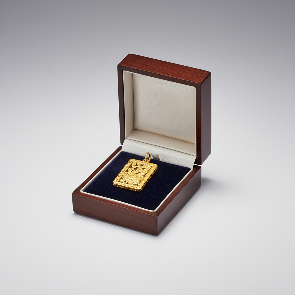 24K Yellow Gold Rectangle Dragon Pendant