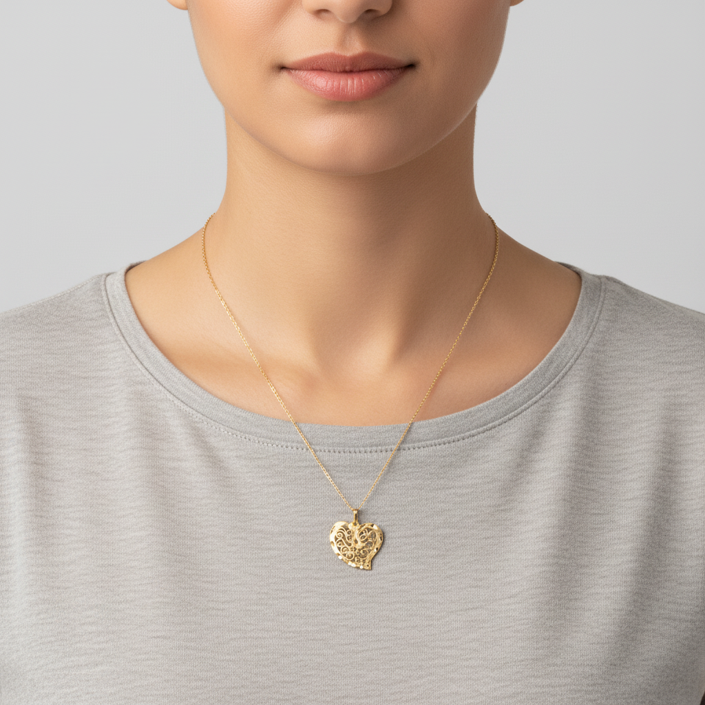 14K Yellow Gold DC Filigree Heart Pendant