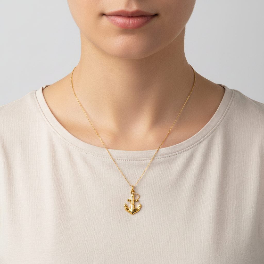 22K Yellow Gold Anchor Pendant
