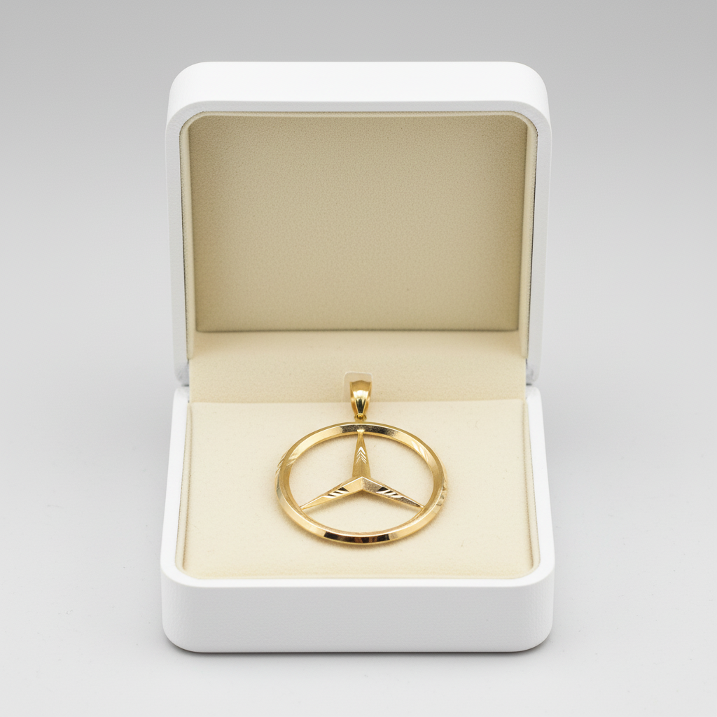 10K Yellow Gold Mercedes Logo Round Pendant