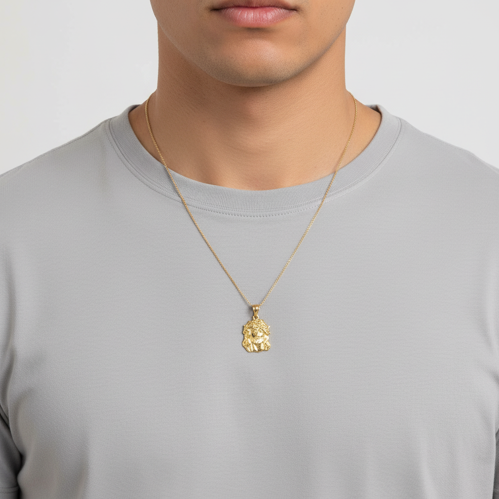 10K Yellow Gold Jesus Face Pendant