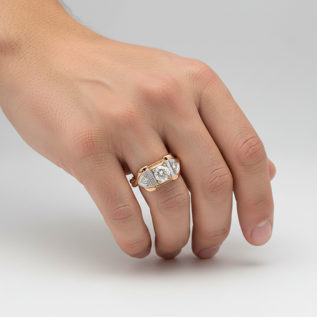 10K Yellow & White Gold Men's Diamond Ring - 1.27ct