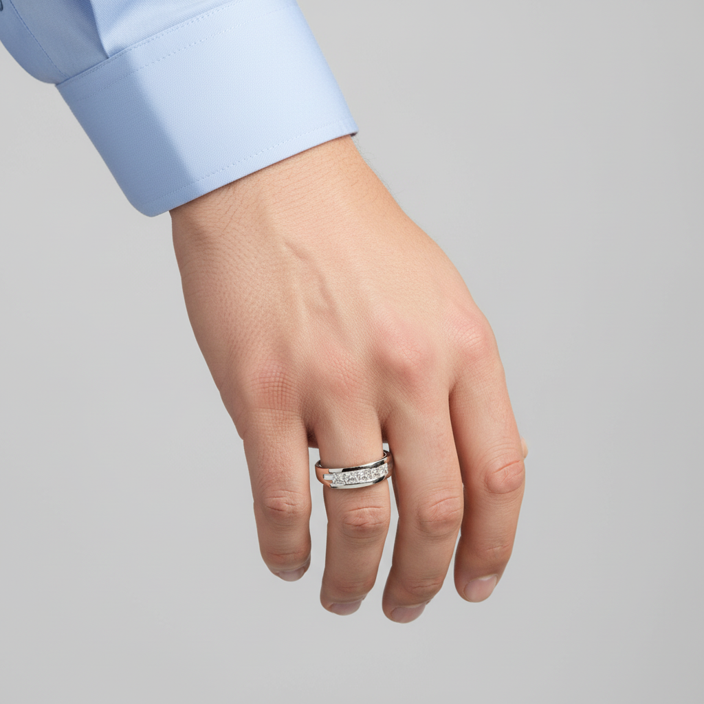 14K White Gold Men's Diamond Ring - 0.95ct