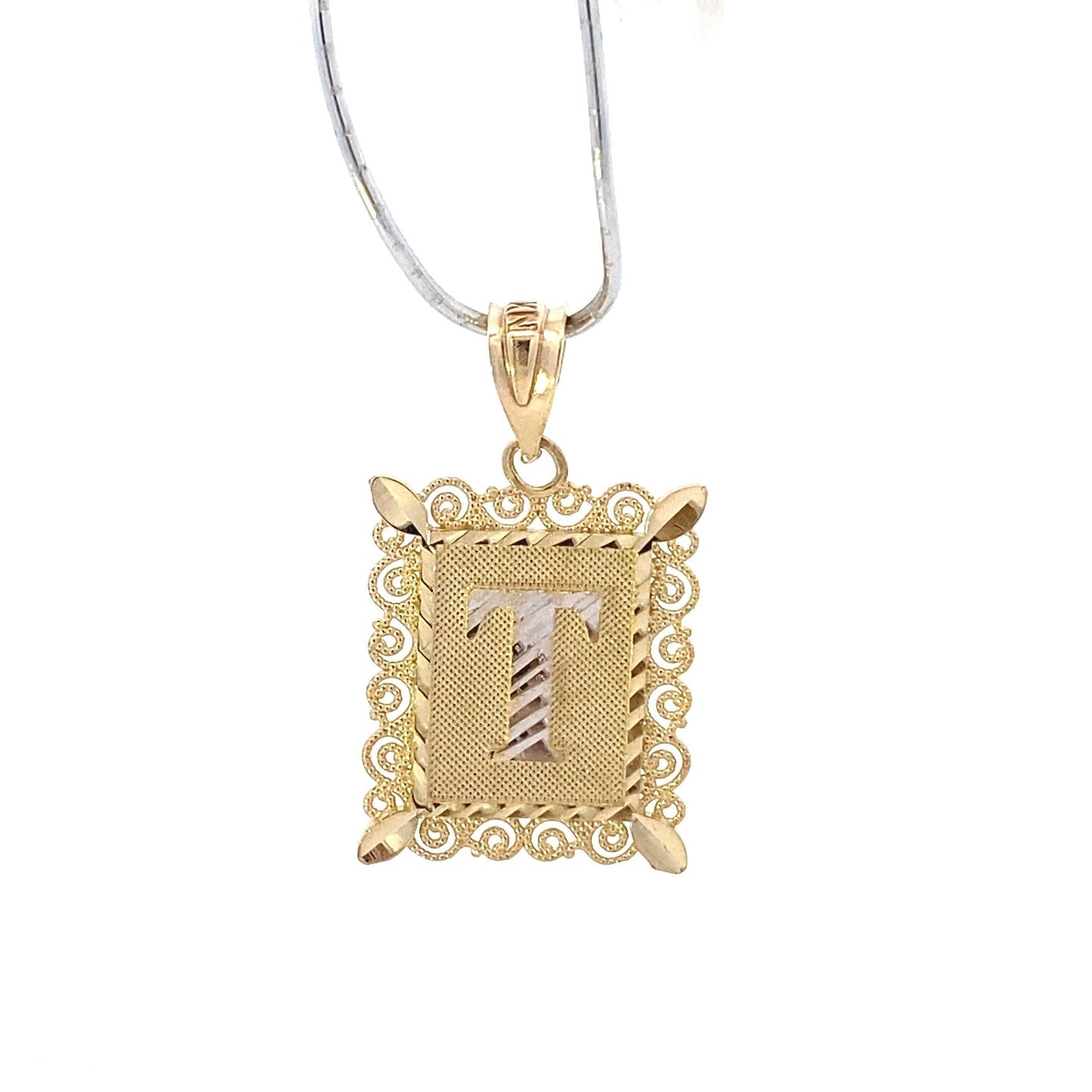 10K Yellow & White Gold 19x15mm Letter "T" Pendant