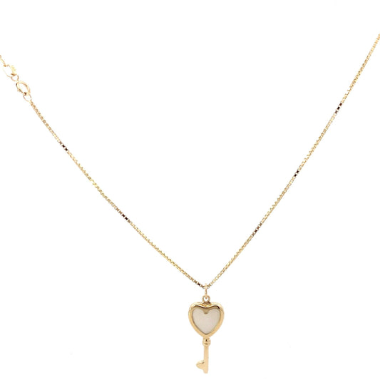 14K Yellow Gold Mother of Pearl Heart Key Necklace