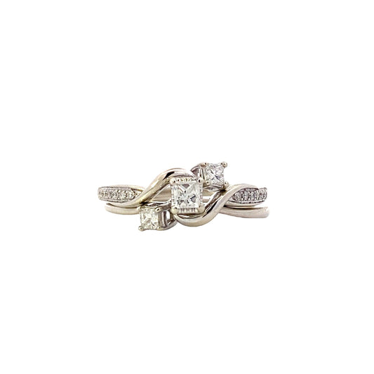 10K White Gold Diamond Engagement & Wedding Ring Set - 0.48ct