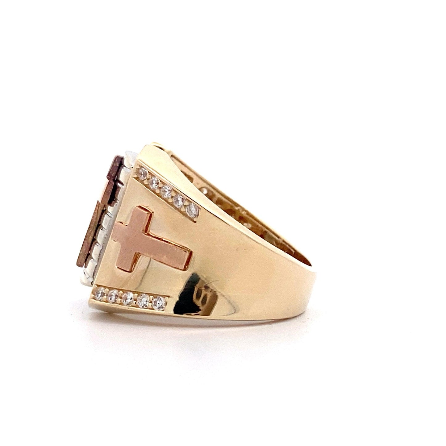 14K Tri-Gold CZ 3 Crosses Ring