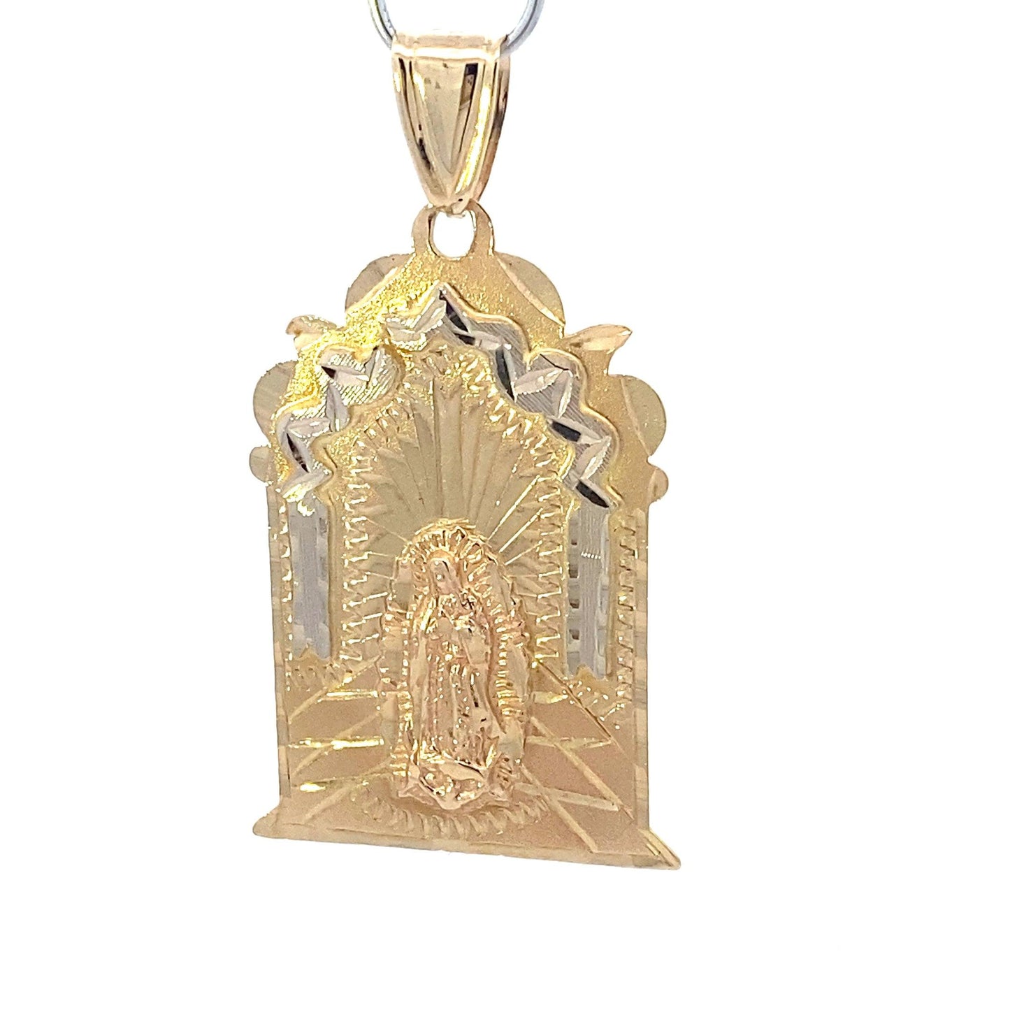 14K Tri-Color Gold 35x24mm Double Sided Religious Pendant