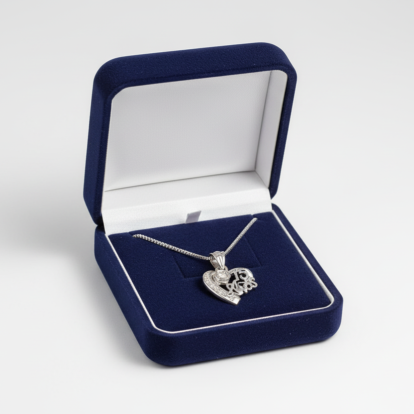 14K White Gold Heart & Rose 