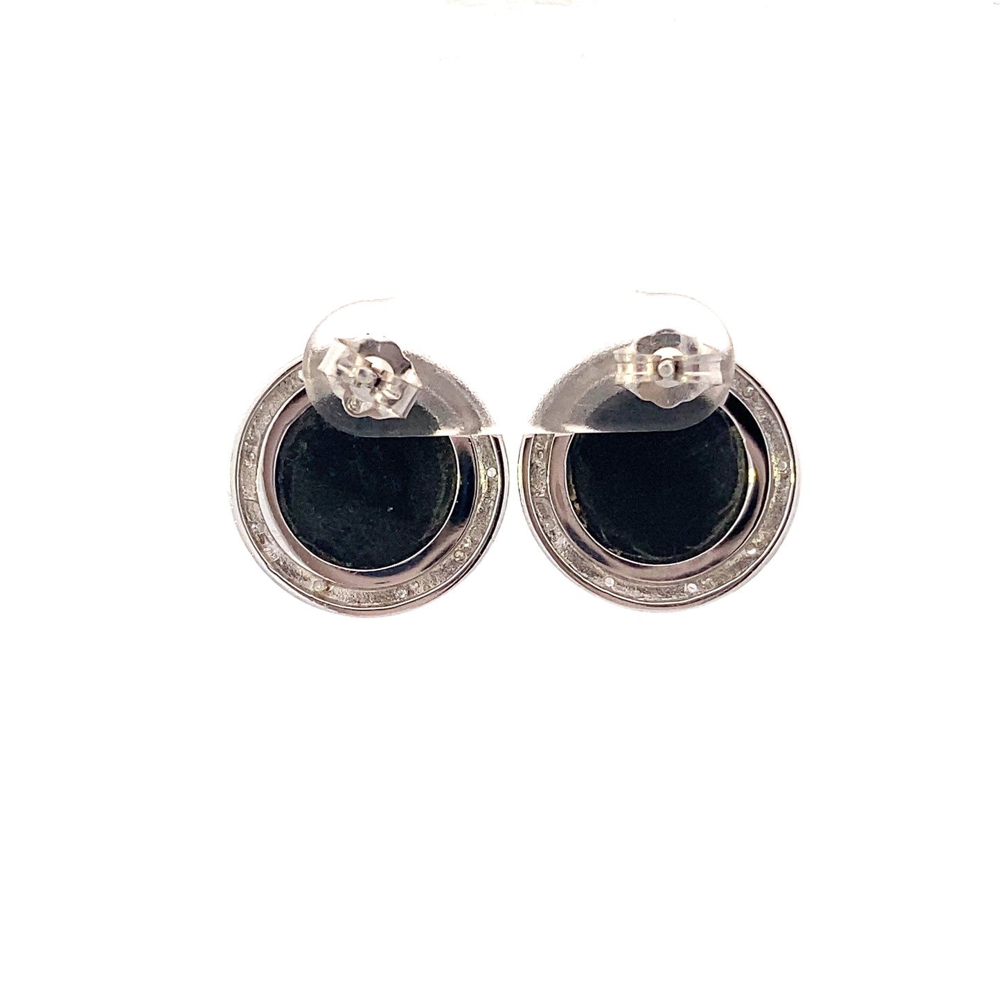 14K White Gold Mother of Pearl Black Onyx Diamond Earrings - 0.11ct