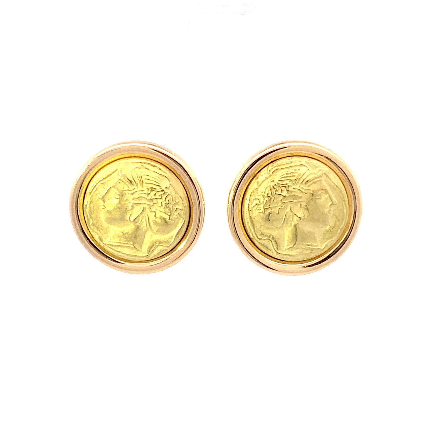 18K Yellow Gold Cameo Button Stud Earrings