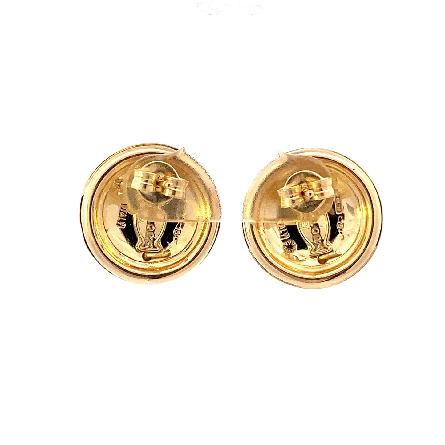 18K Yellow Gold Cameo Button Stud Earrings