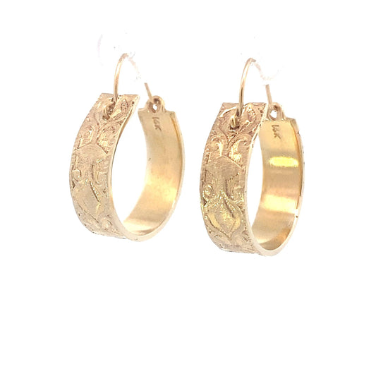 14K Yellow Gold Fancy Design Hoop Earrings
