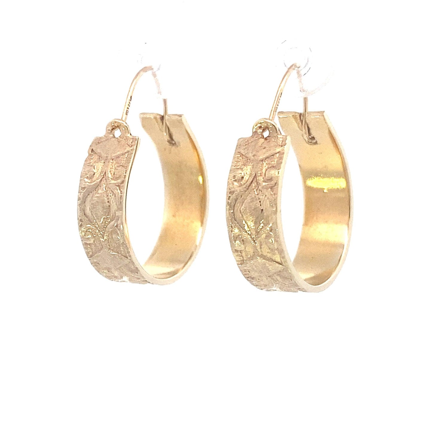 14K Yellow Gold Fancy Design Hoop Earrings