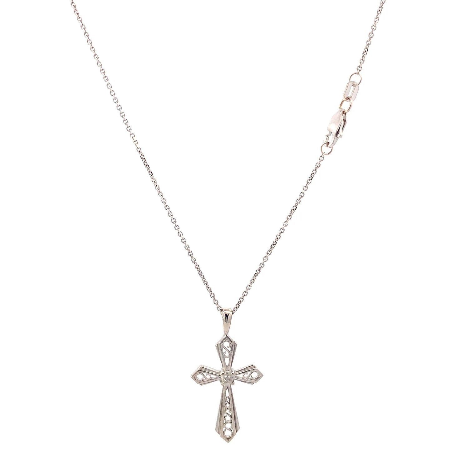 14K White Gold Cable Chain & Filigree Cross Pendant Set