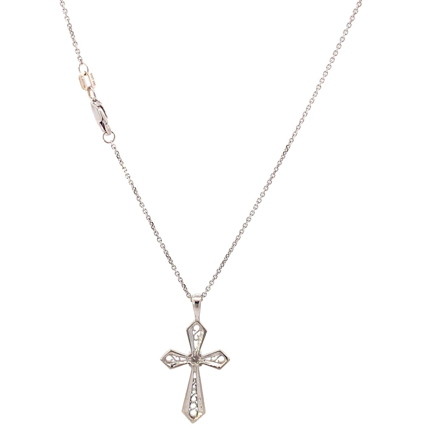 14K White Gold Cable Chain & Filigree Cross Pendant Set