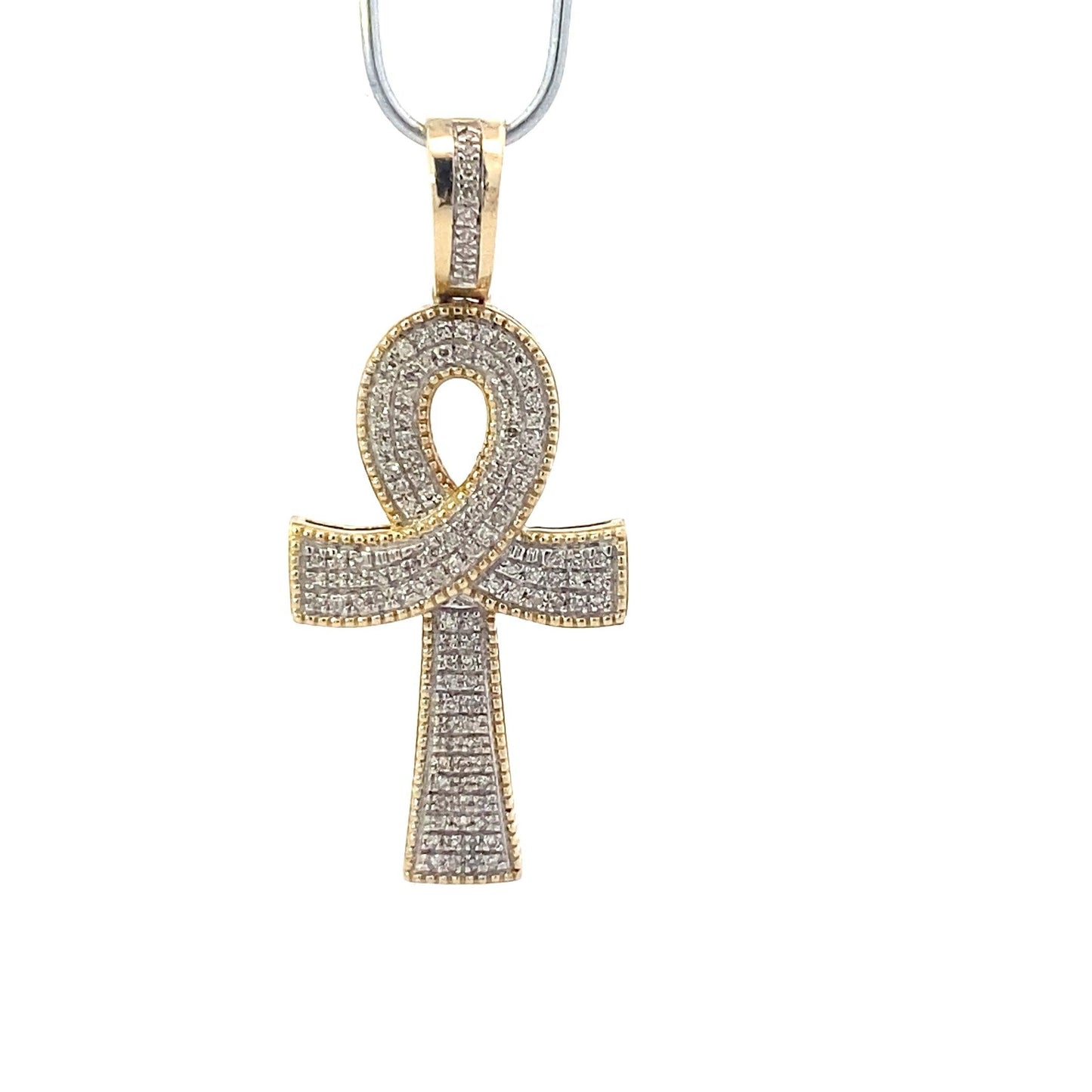 10K Yellow Gold Diamond Ankh Cross Pendant - 0.23ct