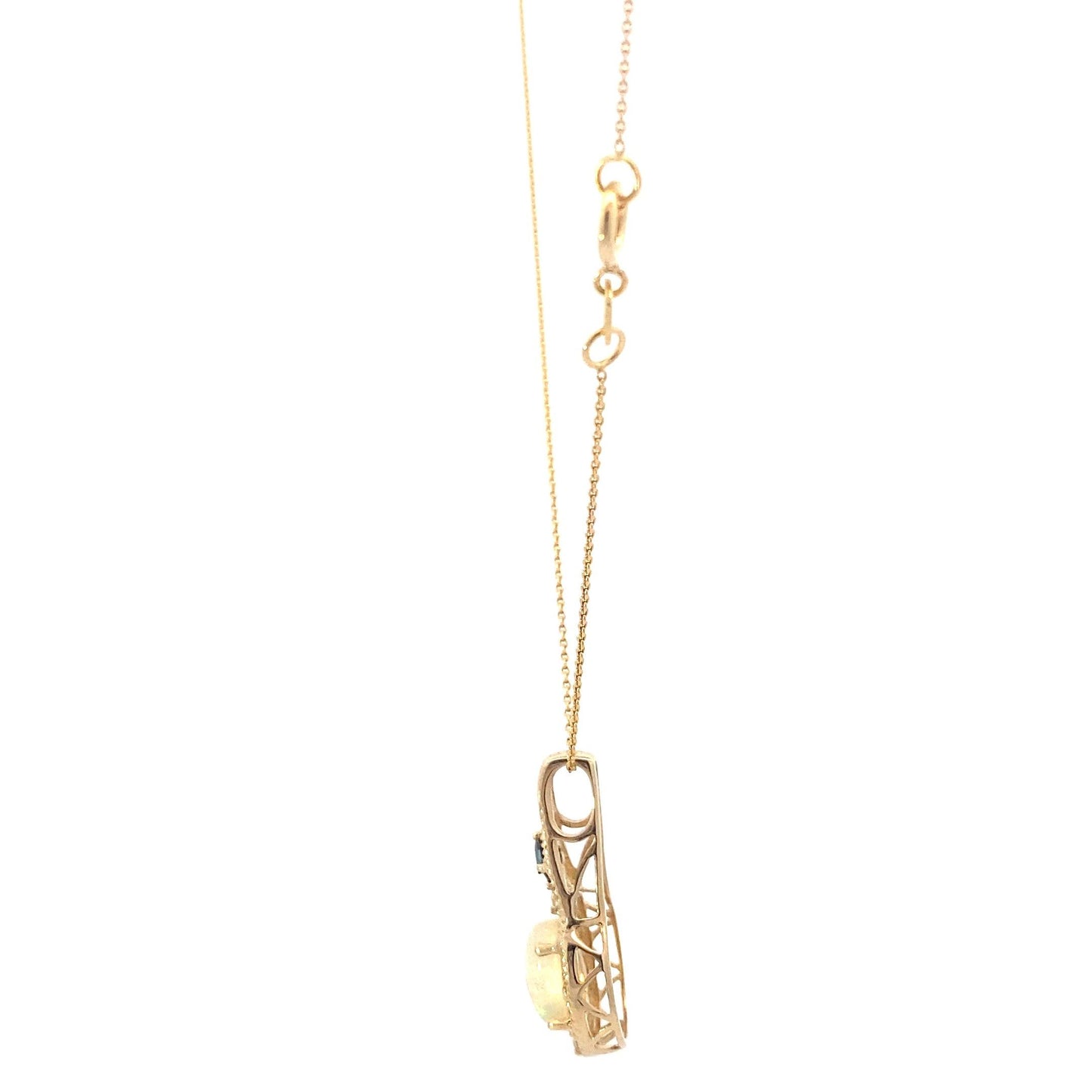 10K Yellow Gold Opal Sapphire And Diamond Pendant And Cable Chain - 0.02ct