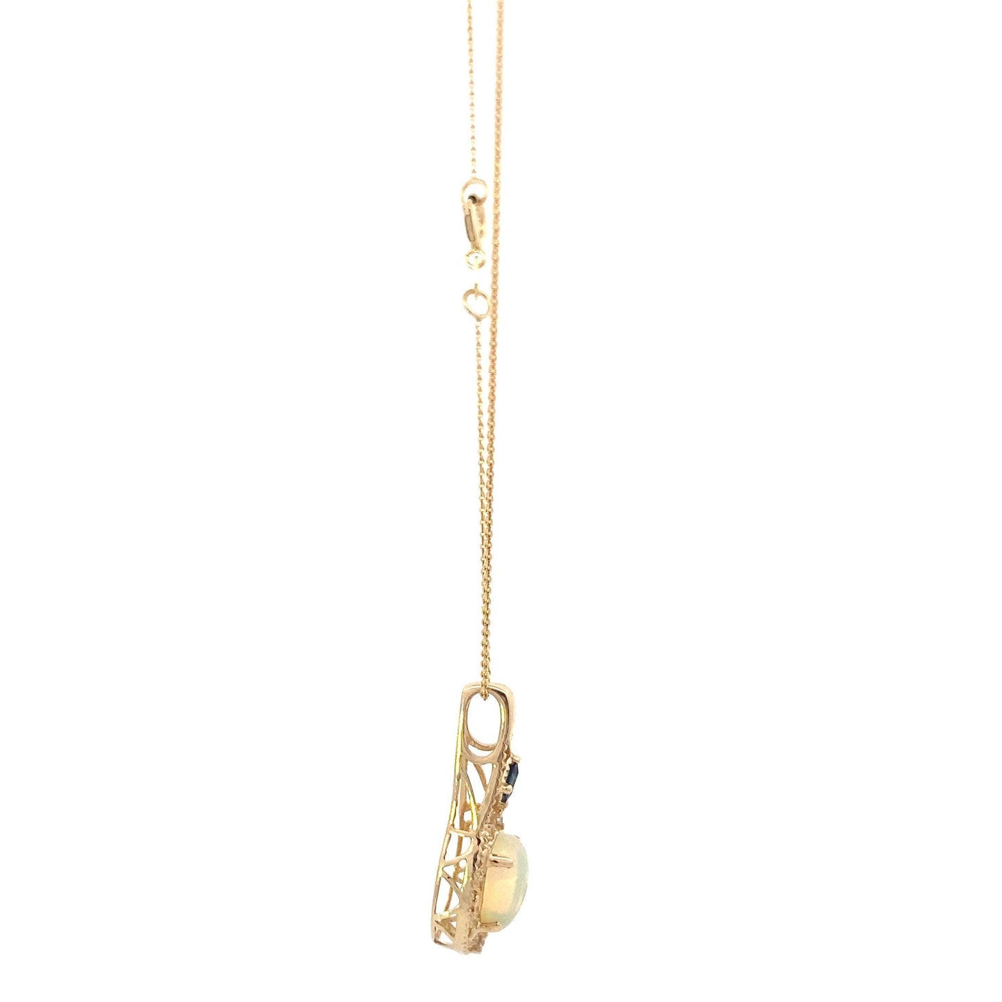 10K Yellow Gold Opal Sapphire And Diamond Pendant And Cable Chain - 0.02ct