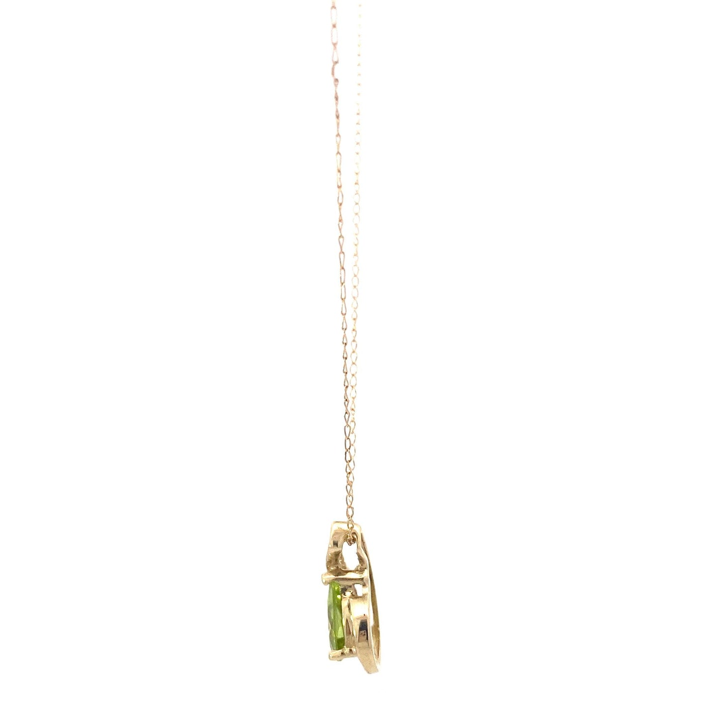 10K Yellow Gold Peridot And Diamond Pendant And Cable Chain - 0.06ct