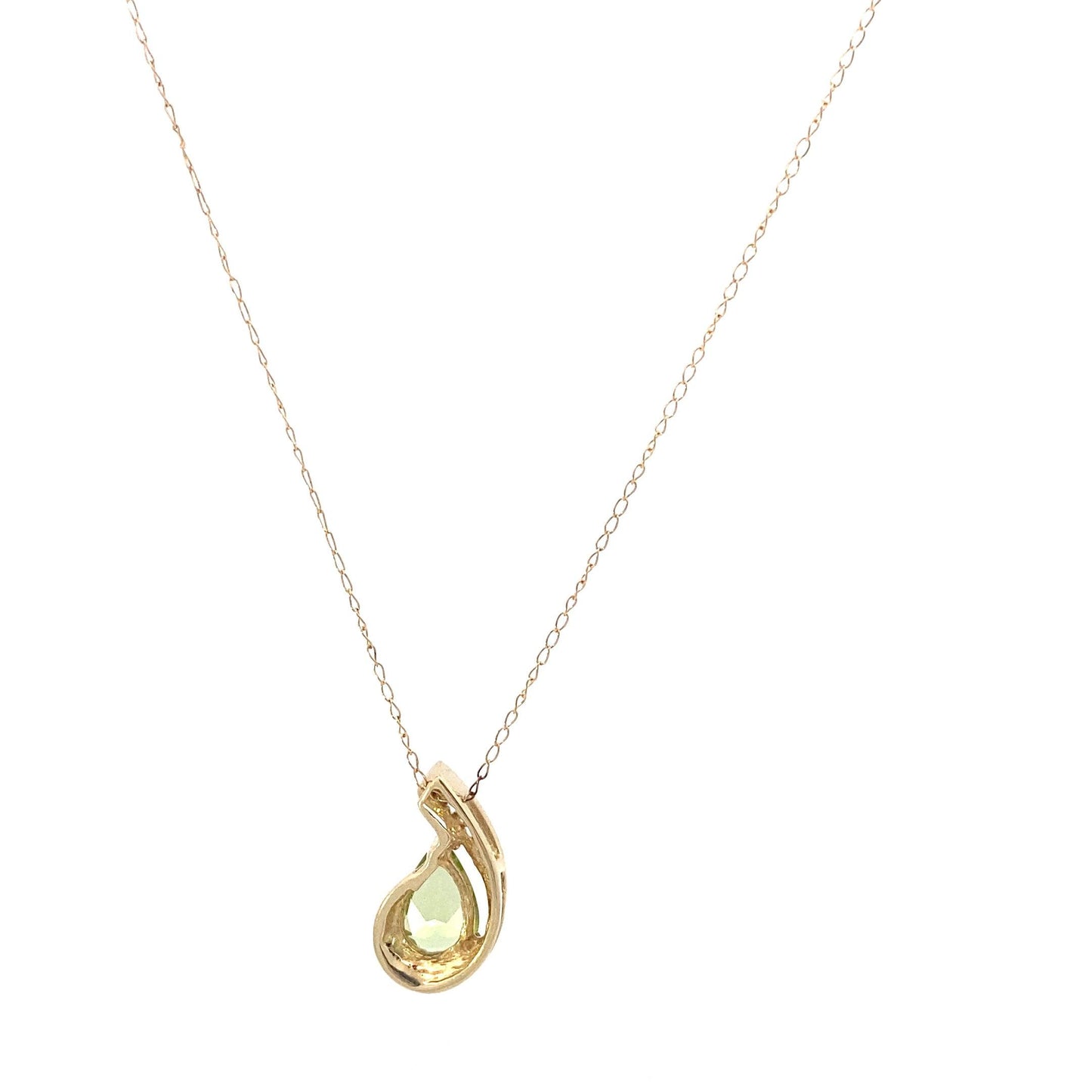 10K Yellow Gold Peridot And Diamond Pendant And Cable Chain - 0.06ct