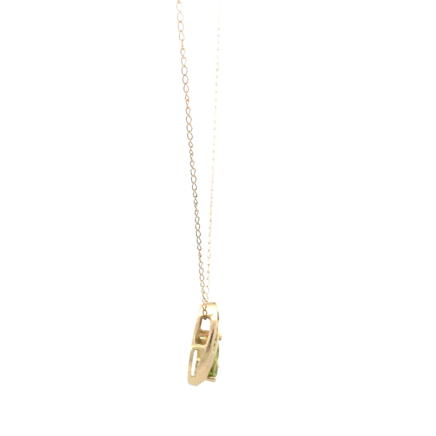 10K Yellow Gold Peridot And Diamond Pendant And Cable Chain - 0.06ct