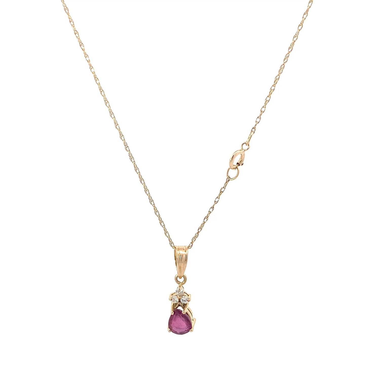 14K Yellow Gold Pear Ruby Pendant And Rope Chain