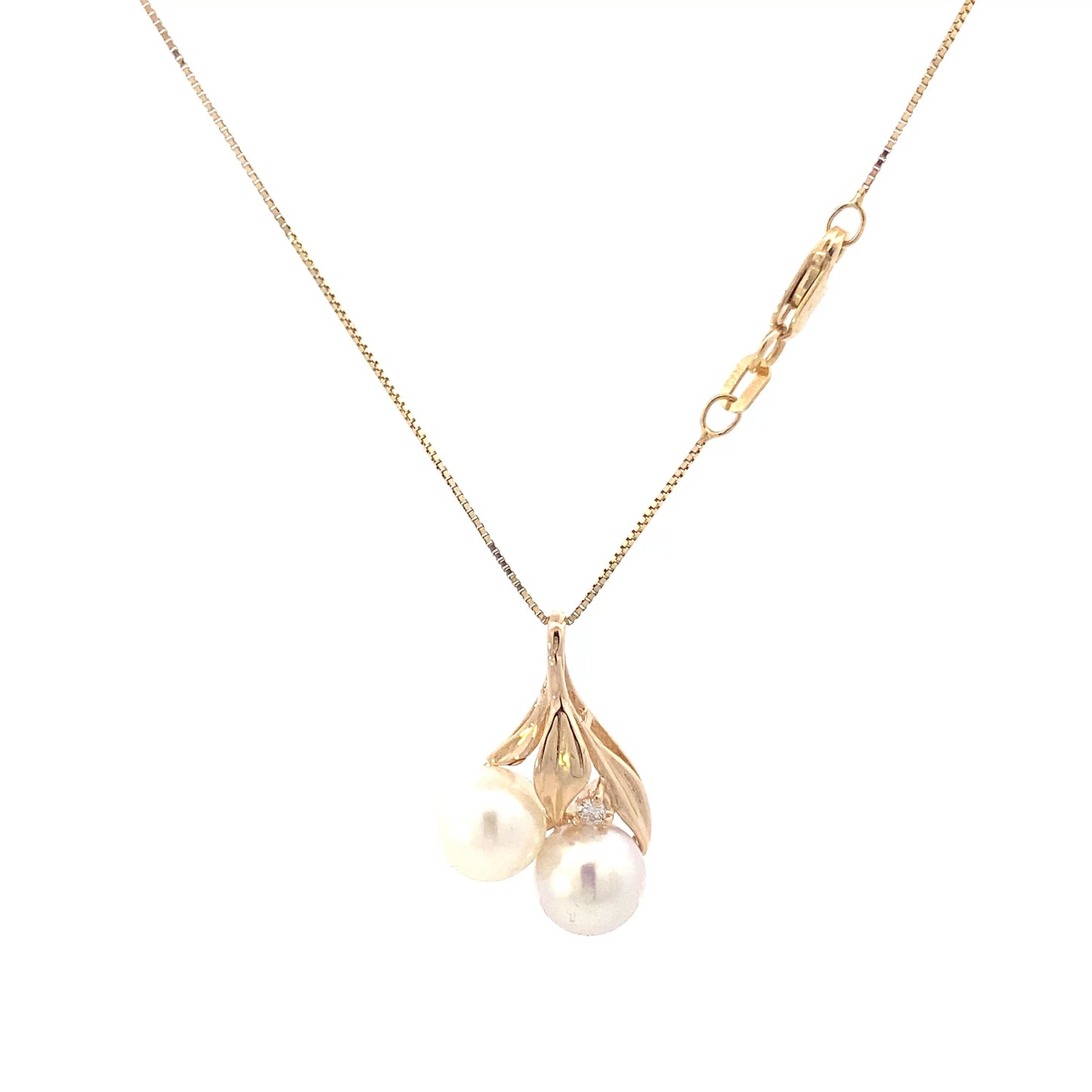 14K Yellow Gold Pearl & Diamond Necklace - 0.03ct