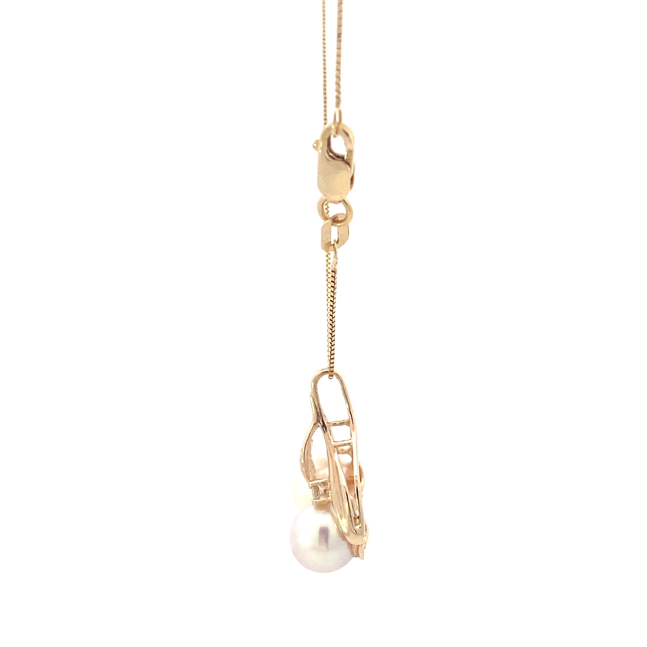 14K Yellow Gold Pearl & Diamond Necklace - 0.03ct