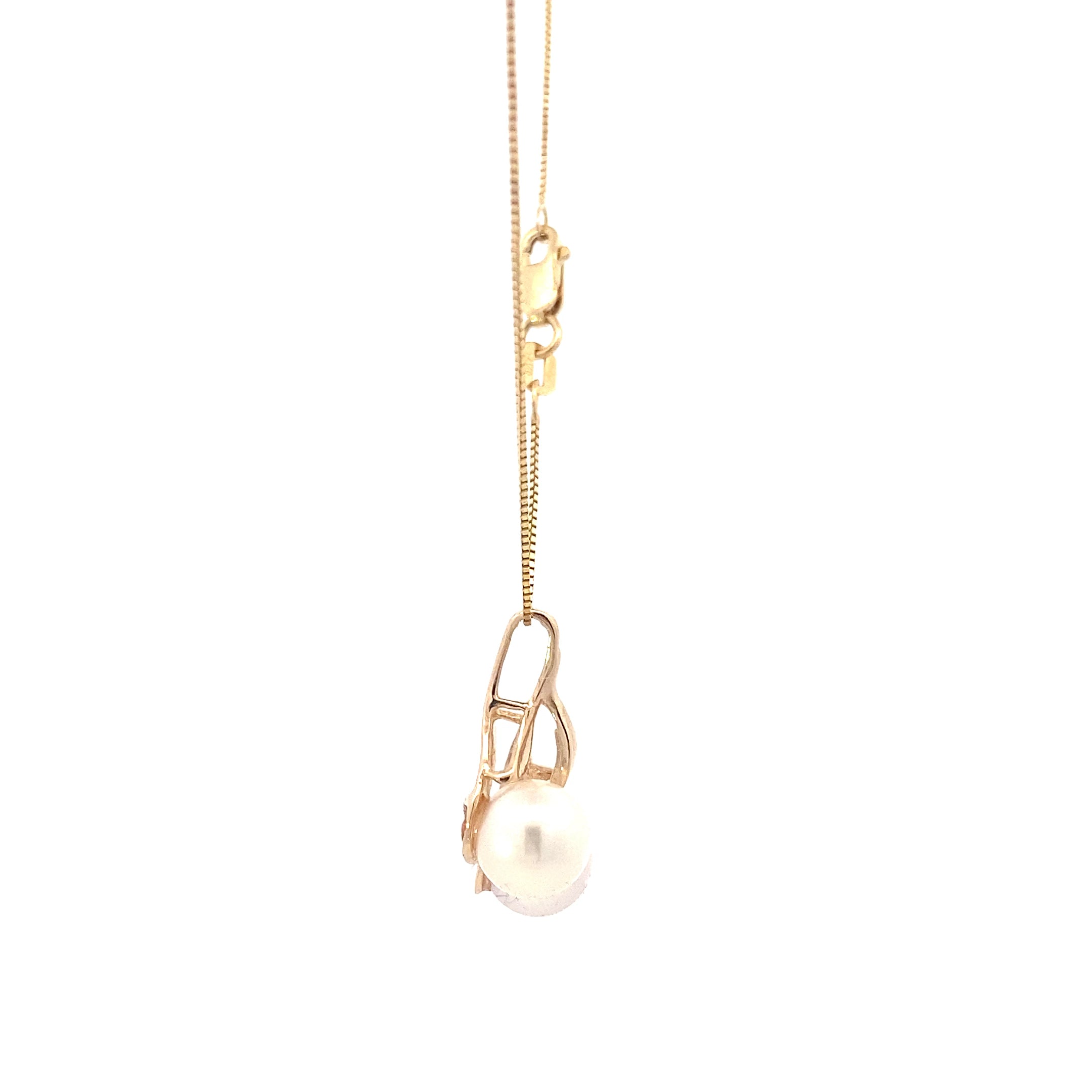 14K Yellow Gold Pearl & Diamond Necklace - 0.03ct