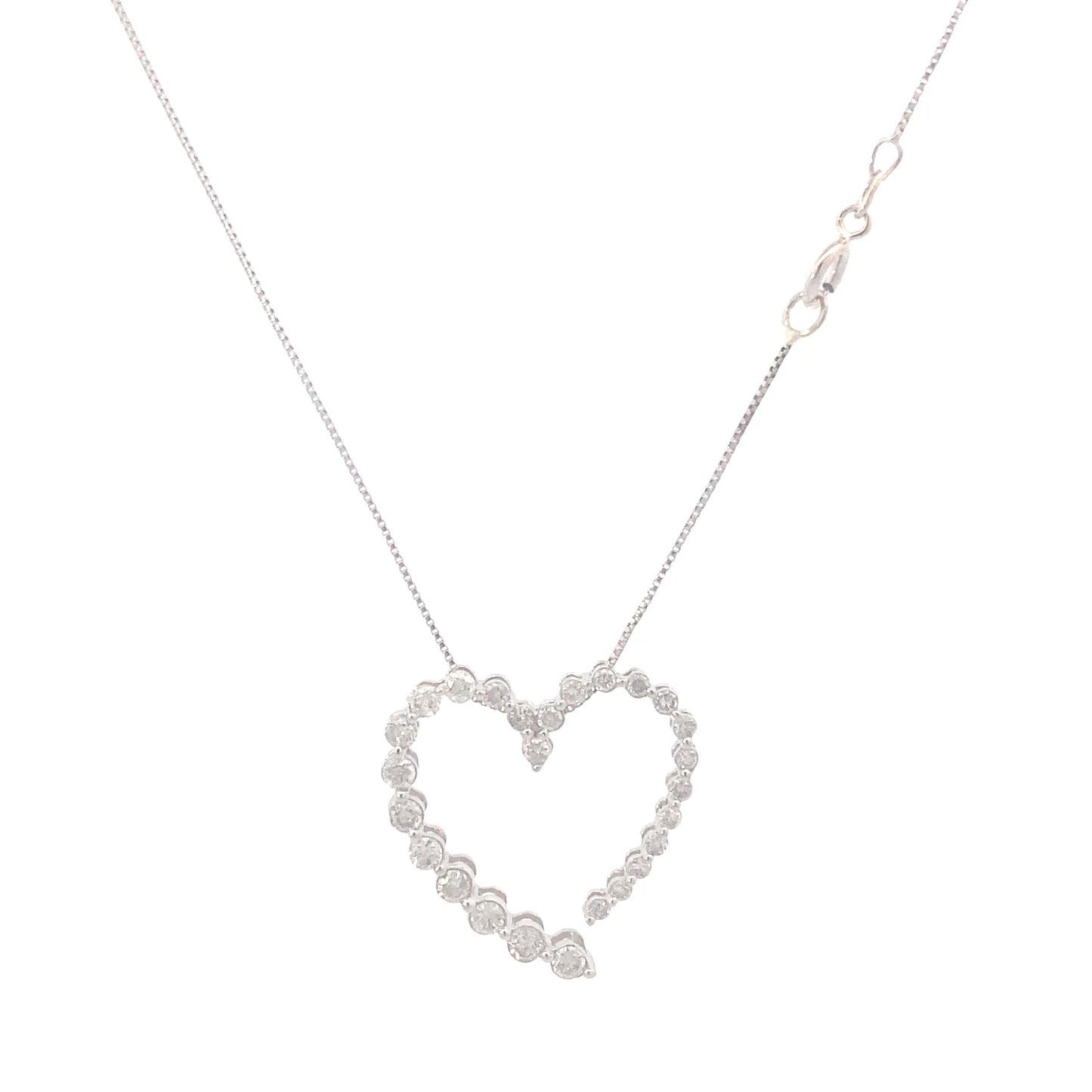 10K White Gold Diamond Heart Pendant & 19.5" Box Chain -0.46ct