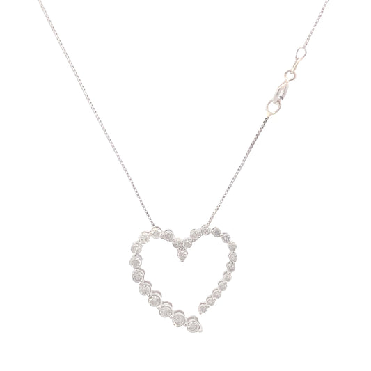 10K White Gold Diamond Heart Pendant & 19.5" Box Chain -0.46ct
