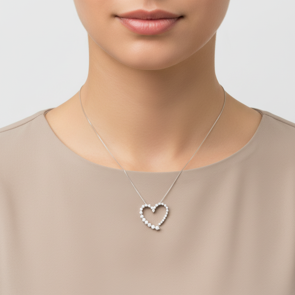 10K White Gold Diamond Heart Pendant & 19.5" Box Chain -0.46ct