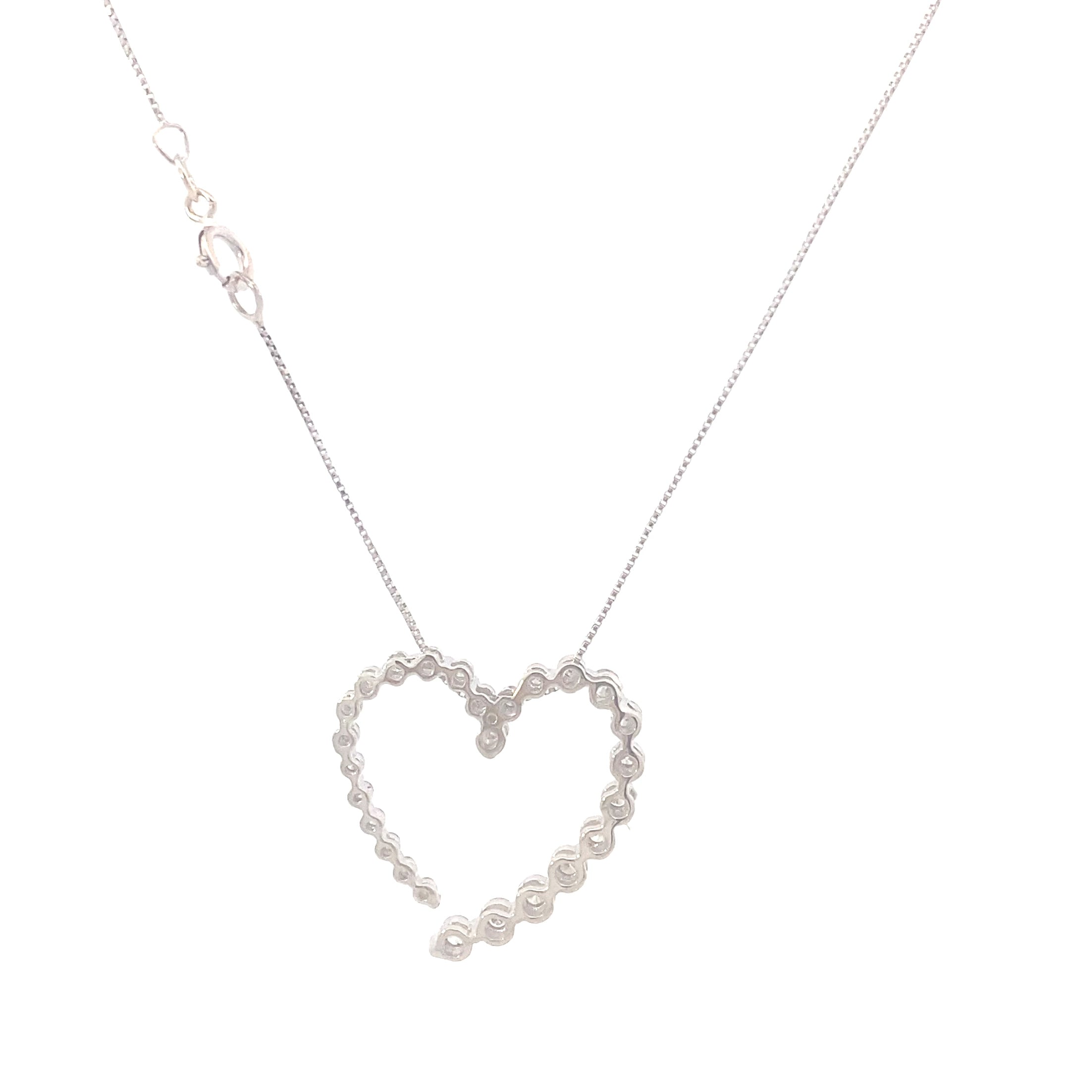 10K White Gold Diamond Heart Pendant & 19.5