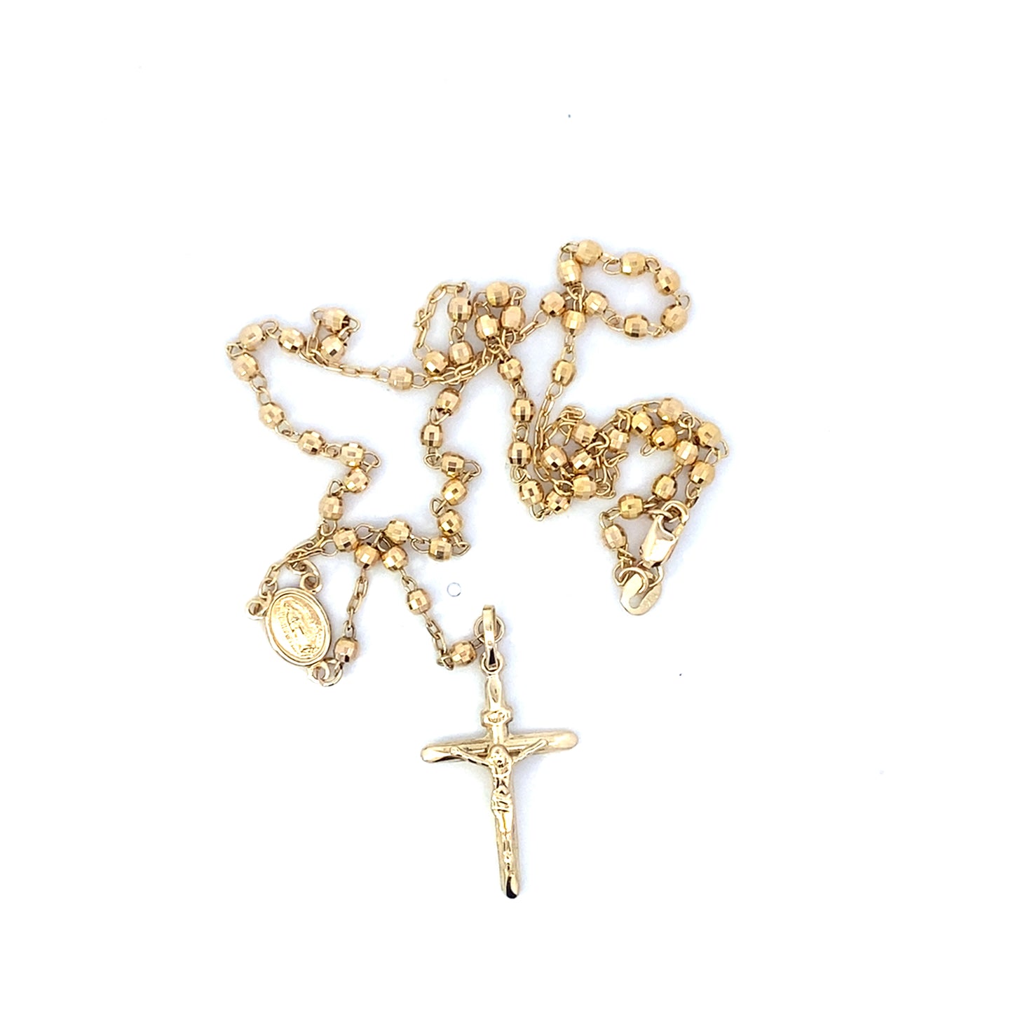 14K Yellow Gold Beaded Rosary Necklace