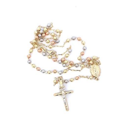 14K Tri Color Beaded Rosary Necklace