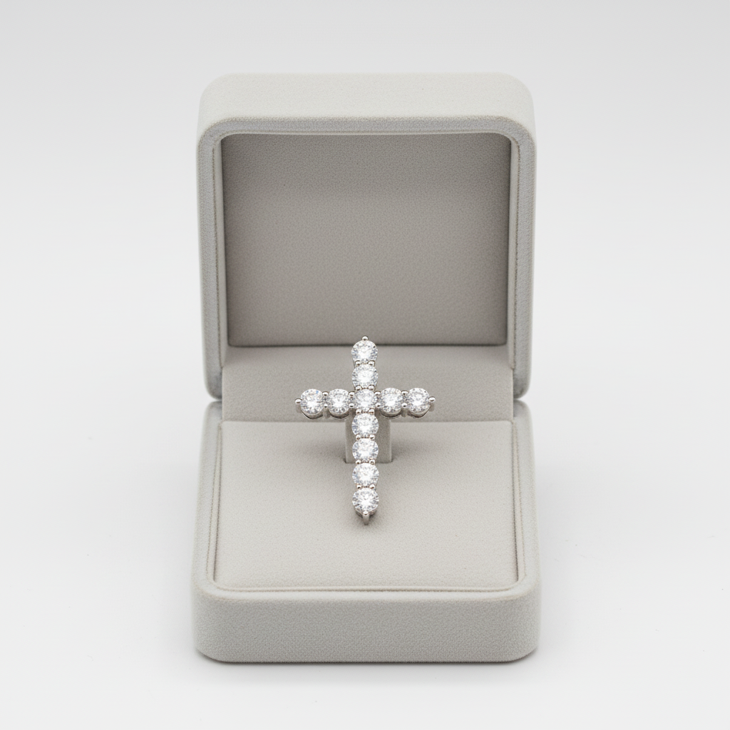 New 10K White Gold Lab Diamond Cross Pendant - 2.30ct