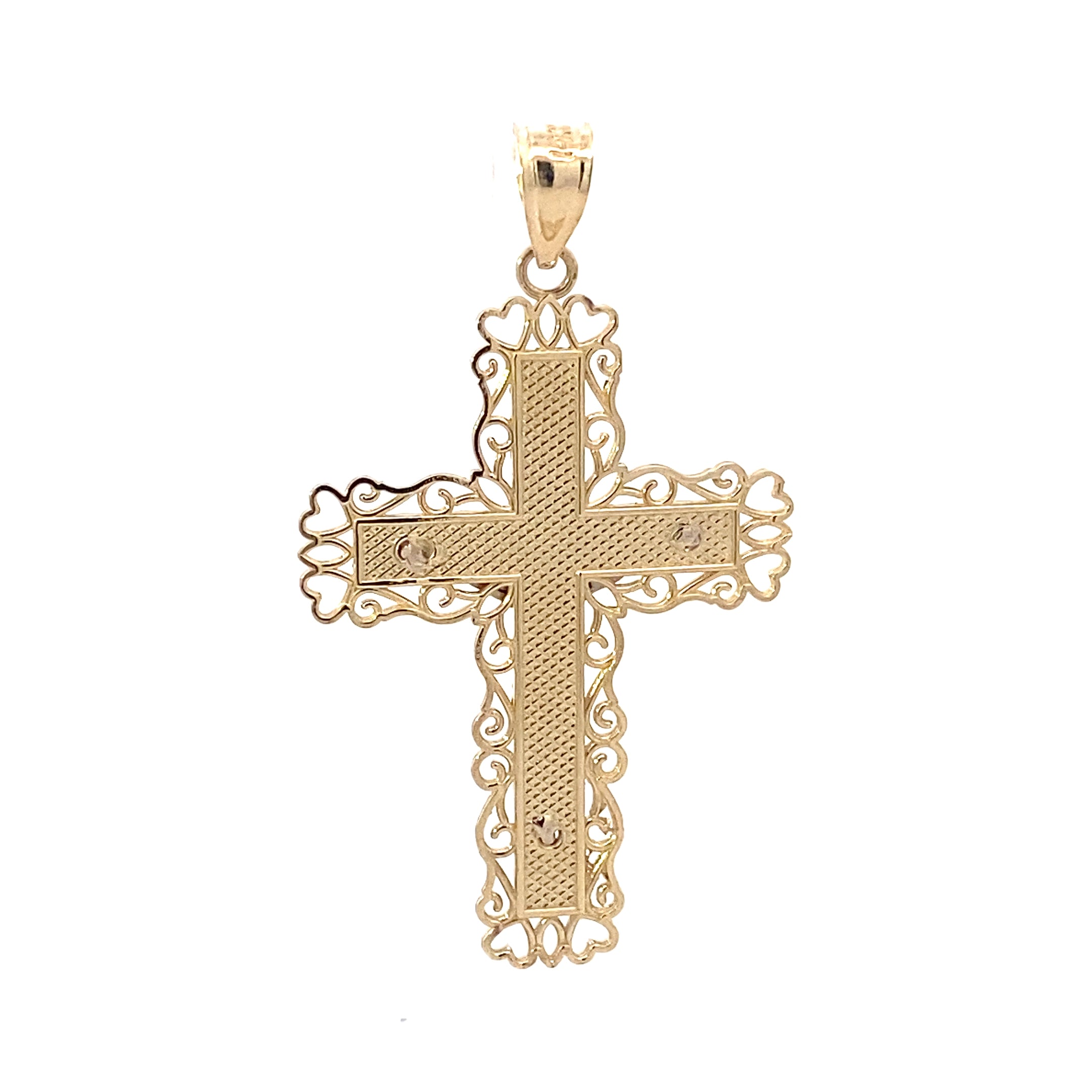 14K Yellow & White Gold Filigree Crucifix Pendant