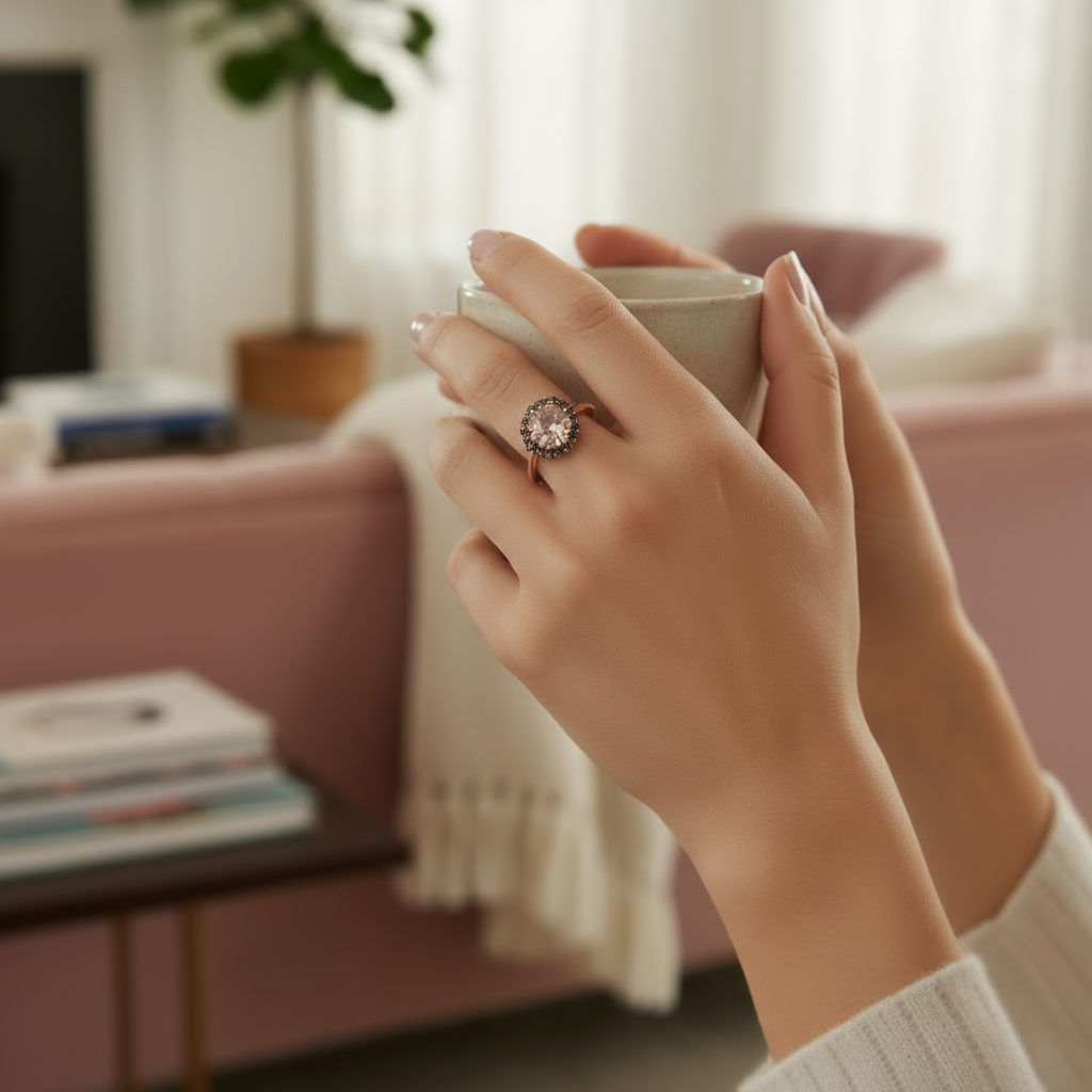 10K Rose Gold Diamond & Morganite Women's Ring - 0.09ct