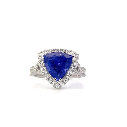 Platinum Diamond & Trillion Tanzanite Women's Ring - 0.47ct