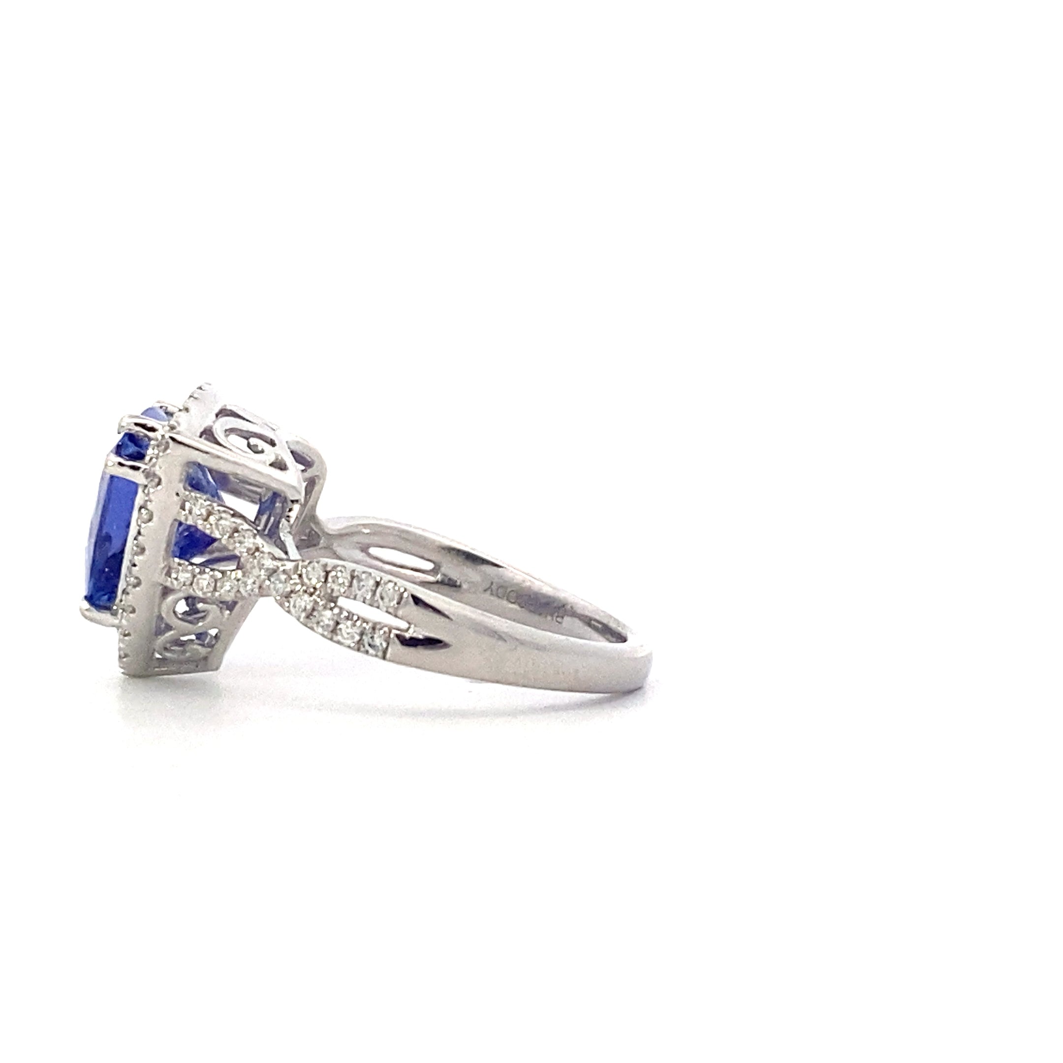 Platinum Diamond & Trillion Tanzanite Women's Ring - 0.47ct
