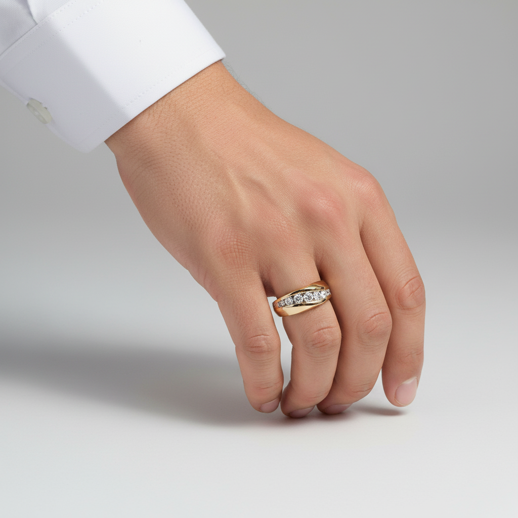 14K Yellow Gold Diamond Men's Ring - 0.86ct