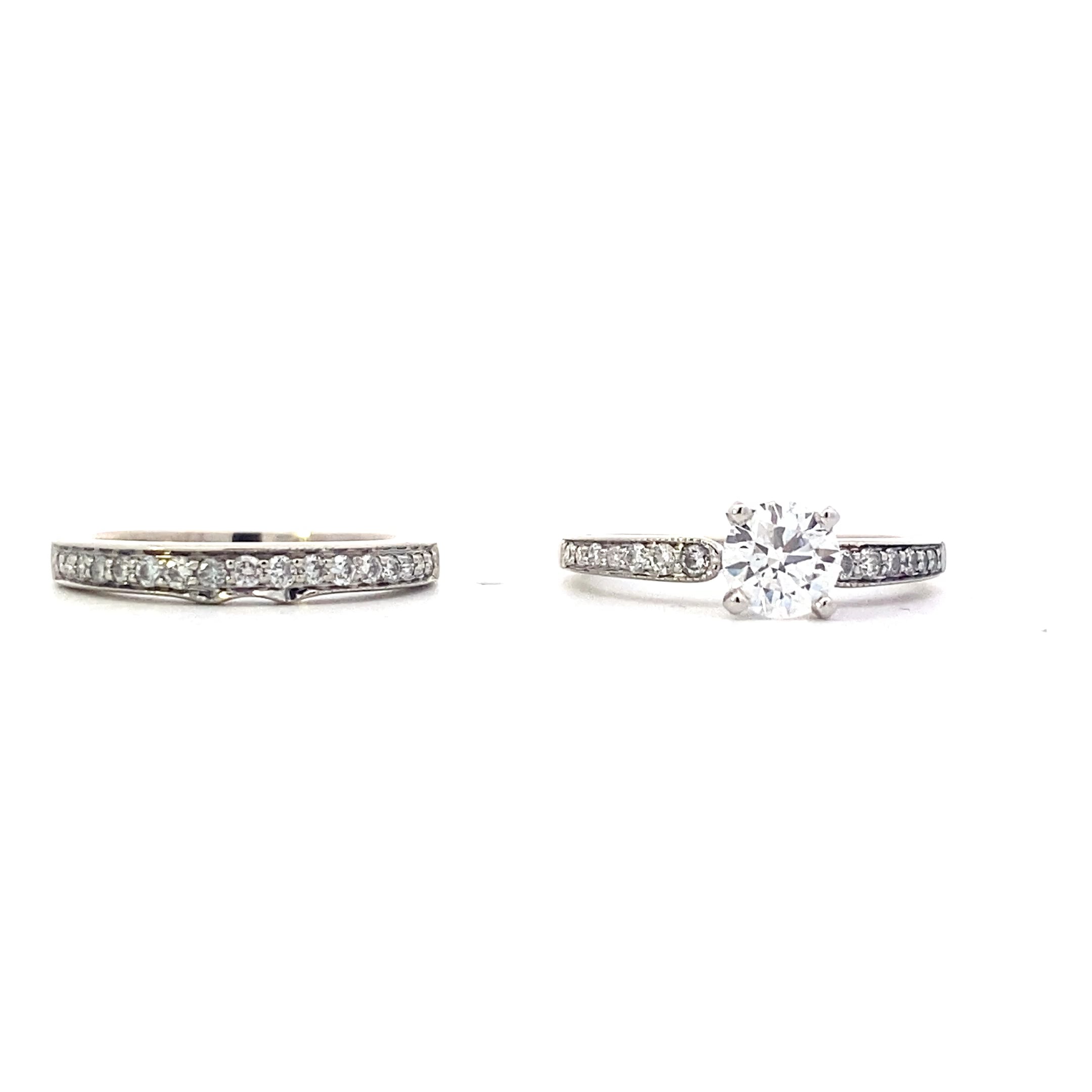 14K White Gold Diamond Women's Engagement & Wedding Ring Set - 0.96ct
