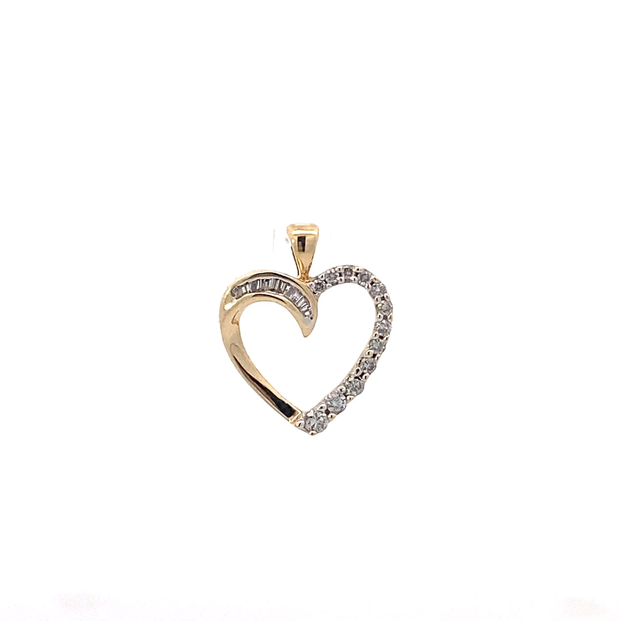 10K Yellow Gold Heart With Round Brilliant Cut Diamond Pendant - 0.15ct
