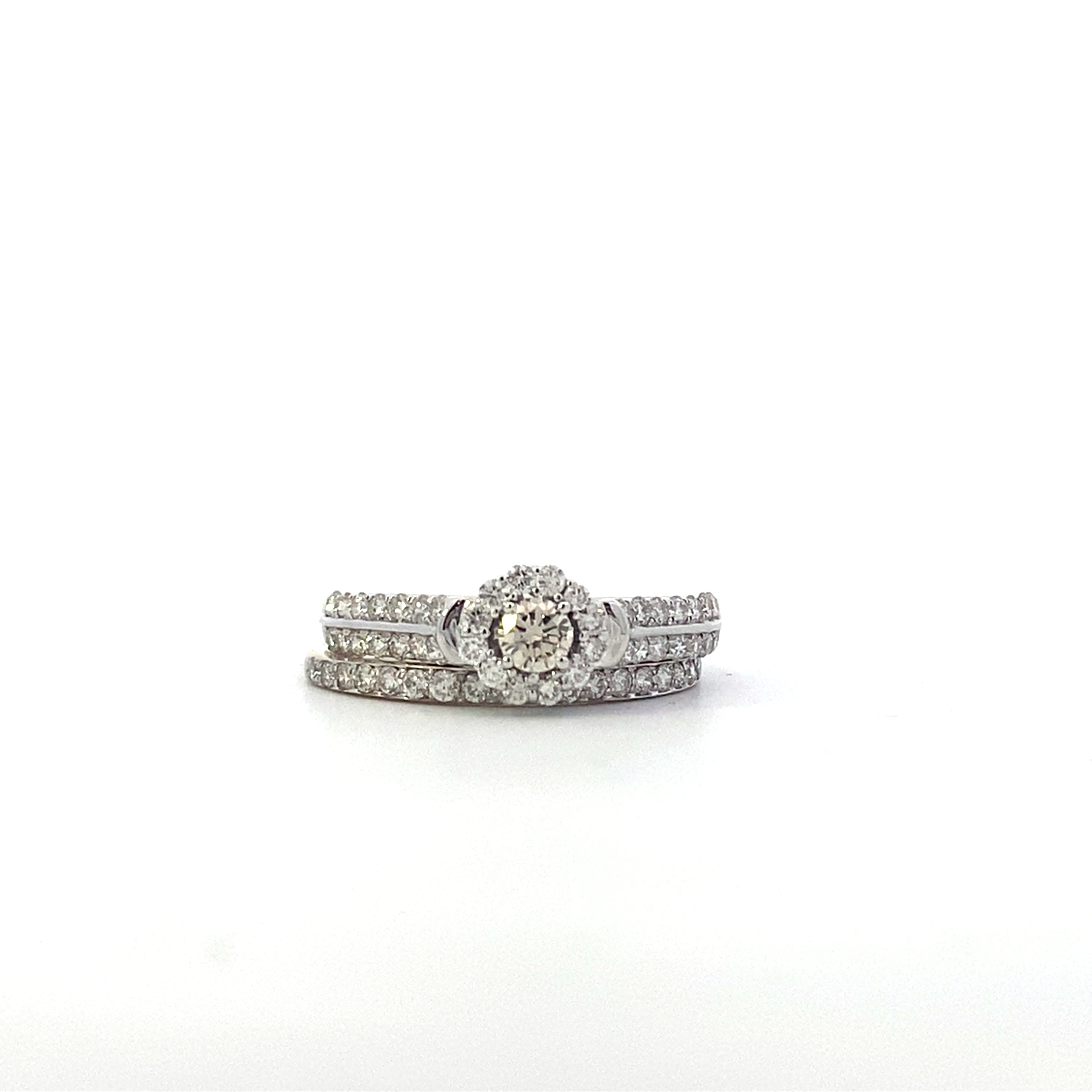 14K White Gold Diamond Women's Engagement & Wedding Ring Set - 0.82ct