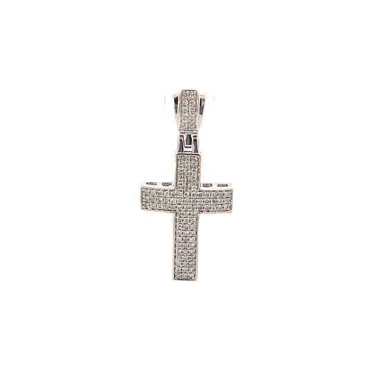 10K White Gold Cross With Round Brilliant Diamonds Pendant - 0.49ct