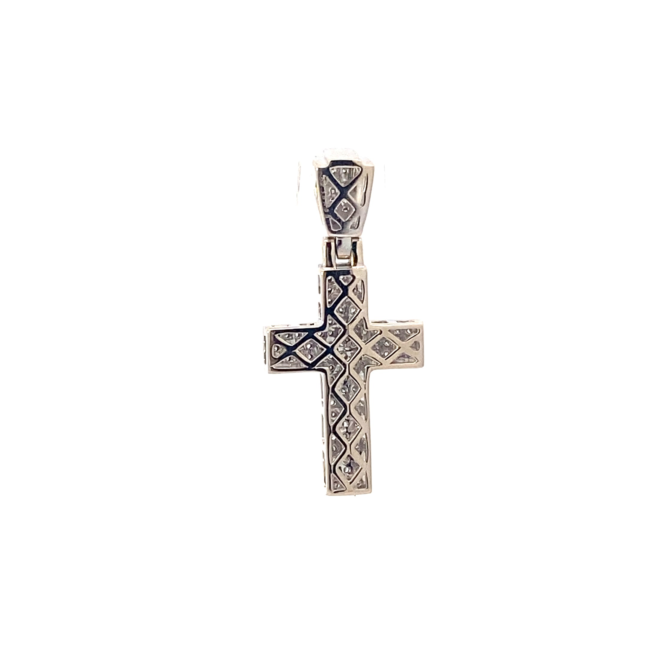 10K White Gold Cross With Round Brilliant Diamonds Pendant - 0.49ct